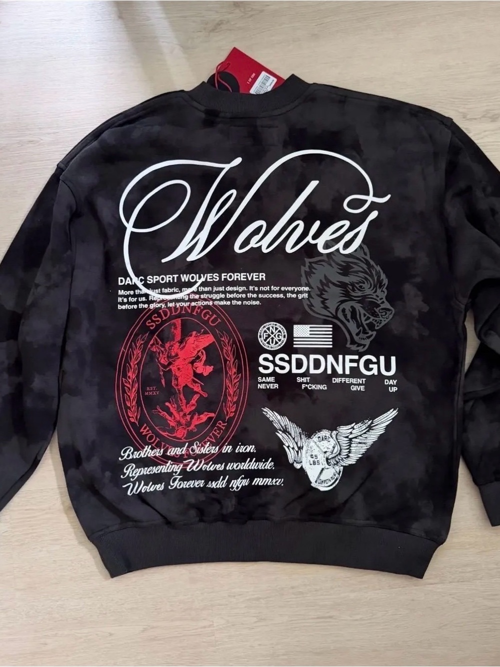 Darc Sport Wolves Graphic Black Tie-Dye Crewneck